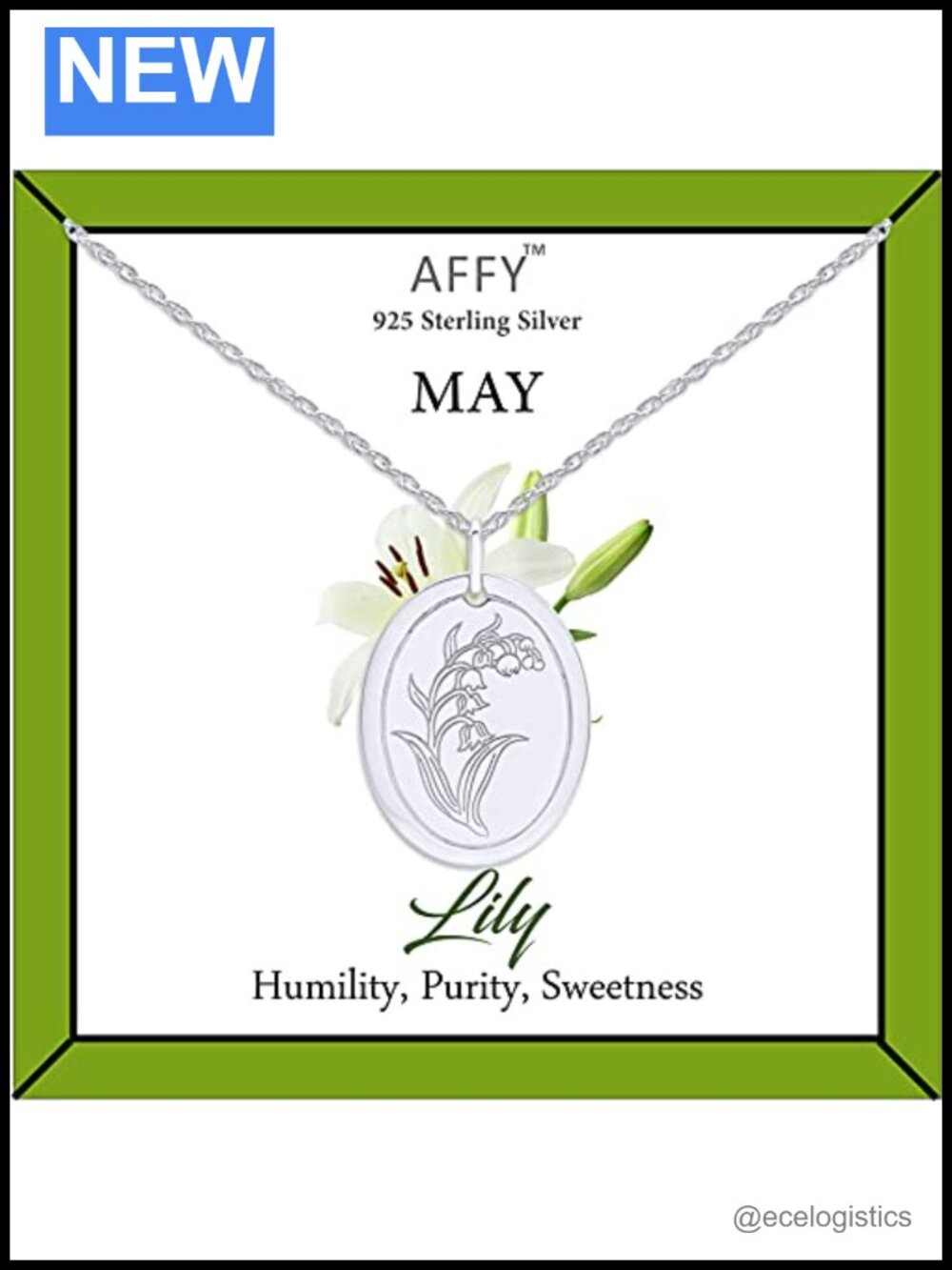 Birth Flower Necklace 925 Sterling Silver White Gold Plated